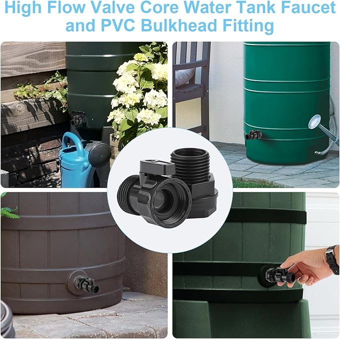 Rain Barrel Spigot Kit 3/4" GHT Garden Diverter Kit With Bulkhead Fitting Garden Hose Faucet Thread Ball Valve for Water Adapter Tanks, Aquariums Rain Barrel Diverter Kit （4 Pack）