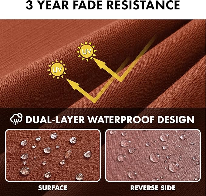 MIULEE Burnt Orange Outdoor Bench Cushion 48x18x3 Inch Waterproof 3-Year Color Fastness Patio Furniture Cushions for Porch Swing, Garden Bench Sofa Couch with Adjustable Ties No Slip Design