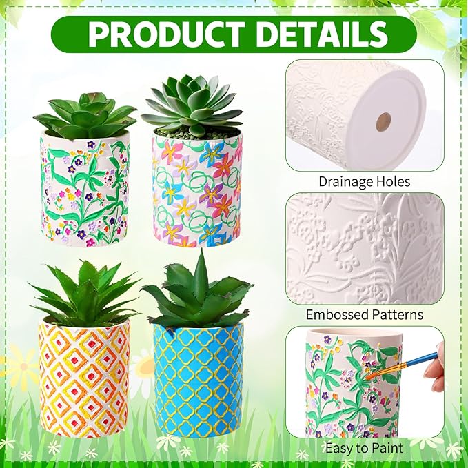 Zubebe 12 Pcs Paint Your Own Ceramic Pots Bulk Unfinished Succulent Pots Painting Kit with Drainage Hole Mini Paintable Plant Vase Ready to Paint Planter for Cactus DIY Craft