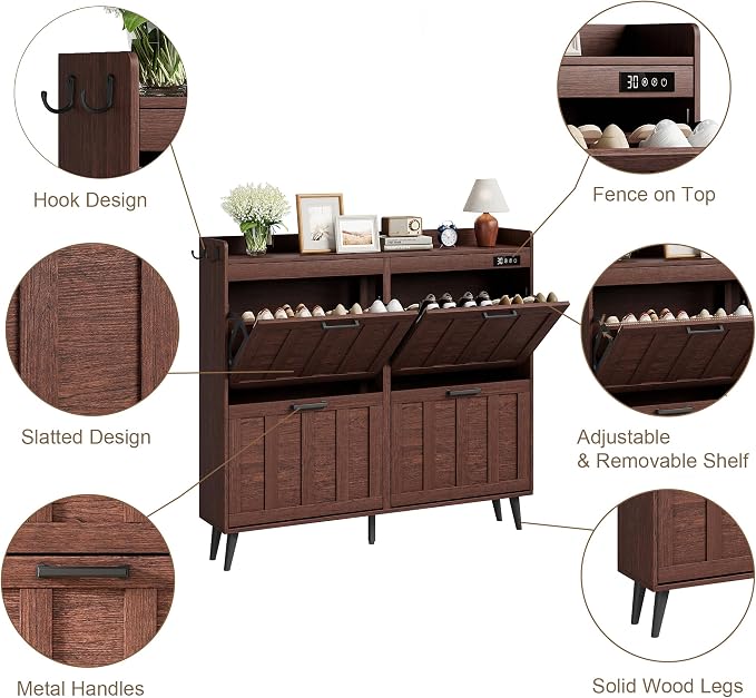 ChooChoo Shoe Storage Cabinet with 4 Flip Drawers and Deodorizer