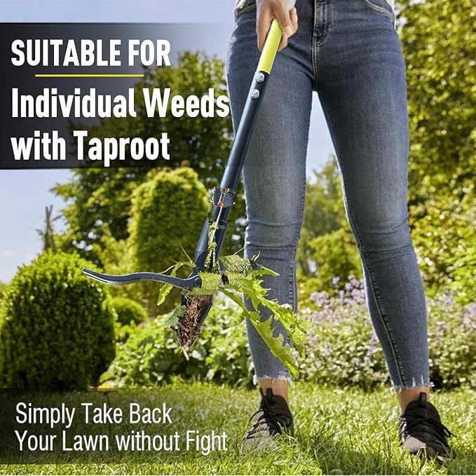 Jardineer Weed Puller Tool Stand Up Heavy Duty, 45" Weed Remover Tool with Long Handle and 4-Claw Steel Head, Manual Weeding Tool for Garden Lawn Yard, Easily Remove Weeds Without Bending