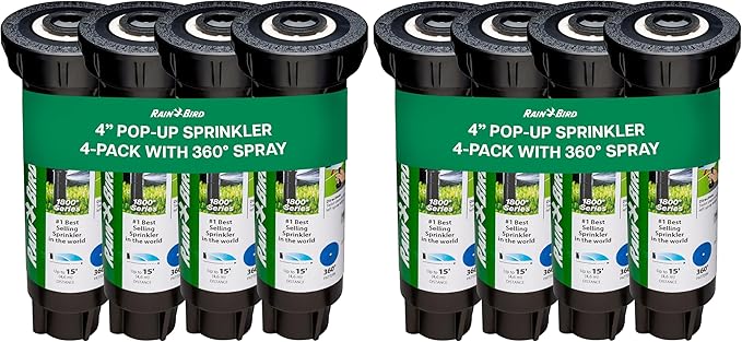 Rain Bird 1804FDSP25 Pressure Regulating (PRS) Professional Dual Spray Pop-Up Sprinkler, 360° Full Circle Pattern, 8' - 15' Spray Distance, 4" Pop-up Height (Pack of 2)