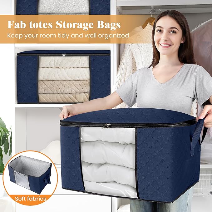 Fab totes 8 Pack Storage Bags for Clothes Blanket Storage Bins with Lids