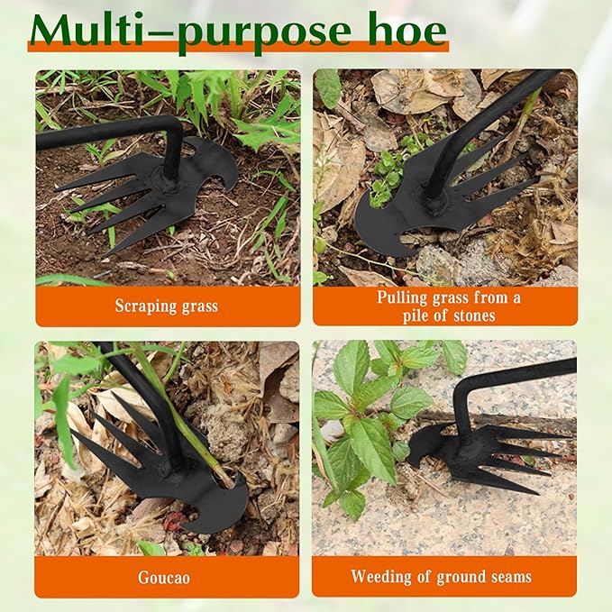fugit Weed Puller Tool Garden Weed Pulling Tool– 15.7” Portable Garden Weeder, 4 Teeth Manganese Steel Forged Hand Tool for Uprooting Weeds, Ideal for Gardening (2PCS)