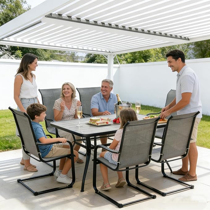 Kozyard C-Spring Patio Chairs Set of 2 High Back Dining Chairs Breathable Textilene Fabric Sturdy Metal Frame for Backyard, Lawn, Deck (Gray)