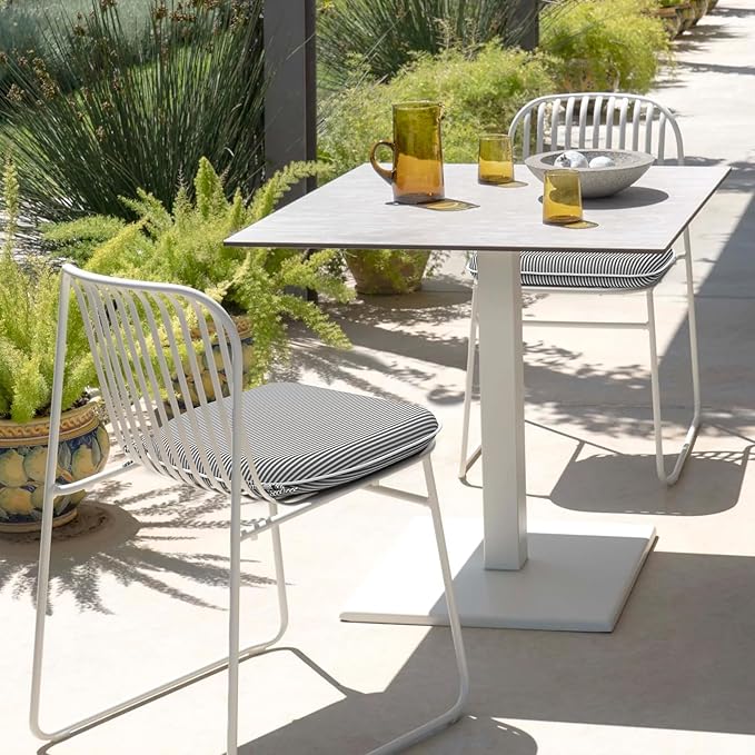 DYTXIII Set of 4 Outdoor Chair Cushions with Ties,Water Repellent Patio Chair Pads 17"x 16" for Outdoor Furniture,Round Corner Seat Cushions for Garden Yard Kitchen Stripe Gray
