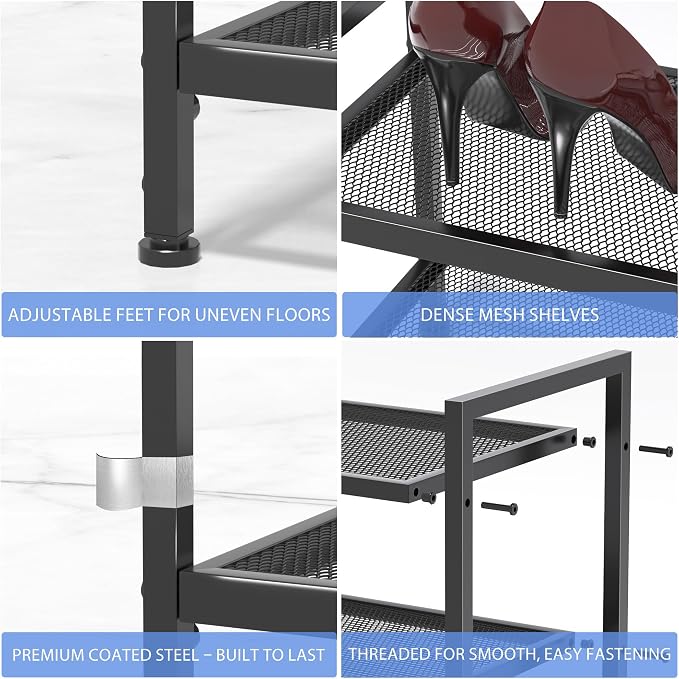 Expandable Shoe Rack for Closet, Entryway, 2-Tier Shoe Storage, Black