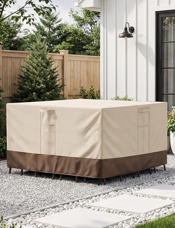 Vailge Patio Furniture Covers Square, Outdoor Furniture Covers Waterproof Windproof, 600D Oxford Outdoor Patio Table and Chair Cover