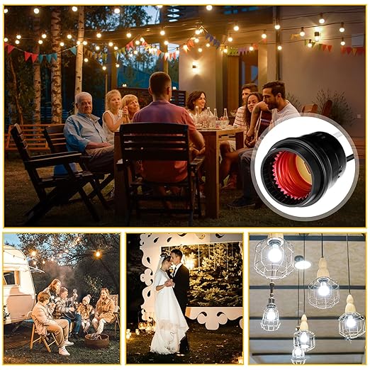 VIHOSE 100 Pcs Black Pigtail Lamp Holder Light Sockets E26/ E27 Fully Sealed Waterproof Lamp Sockets 250v Temporary Light Bulbs Holder with Wire Cord for Outdoor Garden Patio DIY Illumination