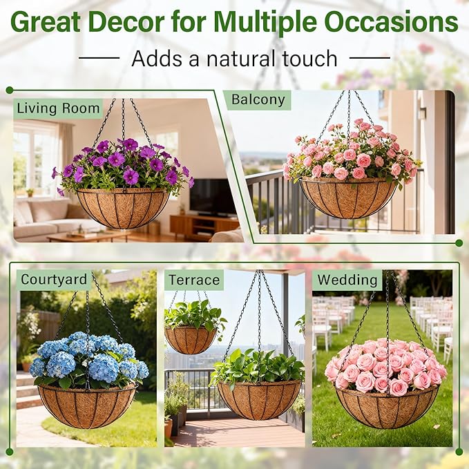 Halatool 4 Pack 12 Inch Coco Liners Natural Coconut Liners for Planters Round Coco Coir Hanging Basket Liner for Flowers Vegetables