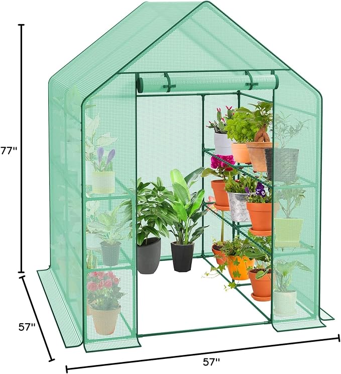 HomGarden HomGarden Greenhouse,57 x 57 x 76'' Greenhouses for Outdoors 3-Tier 8 Shelves Plant Flower Tent Lawn Patio Garden Plant Shelf Green House w/PE Cover and Zipper Door
