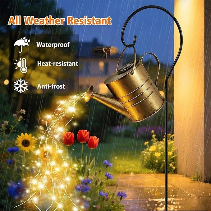 Solar Watering Can Fairy Lights Outdoor Decor Fountain String Art Decorations for Garden Yard Patio Backyard, Waterproof Metal Landscape Path Ornament, Unique Mom Gift
