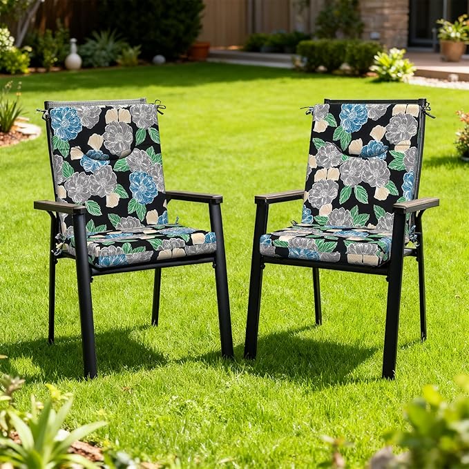 DYTXIII Outdoor High Back Chair Cushions Set of 2, 44x20 in Water Repellent Patio Seat Cushions with Elastic Sponge, All Weather Cushions for Rocking, Dining Chairs, Patio Furniture - Peony Garden