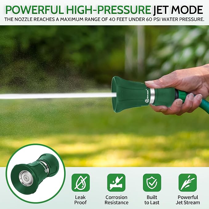 AUTOMAN Garden Hose Nozzle Heavy Duty, Fireman Hose Nozzle, High Pressure Water Hose Sprayer Nozzle, Adjustable Spray Nozzles for Washing Car, Cleaning Ground, Watering Plants, Showing Pets