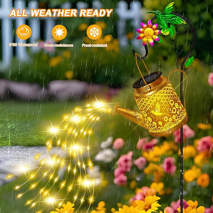 Hummingbird Solar Lanterns Garden Decor, Outdoor Waterproof Watering Can with Shepherd Hook, Solar Garden Decor for Yard Outdoor Landscape Pathway, Gifts for Mother's Day Women Mom Grandma Birthday