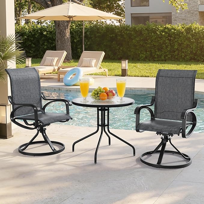 Patio Swivel Chairs Set of 2, All Weather Outdoor Rocking Chair with Textilene Breathable Back, Metal Frame, Patio Dining Chair for Backyard, Garde, Porch and Deck (2, Modern Grey)