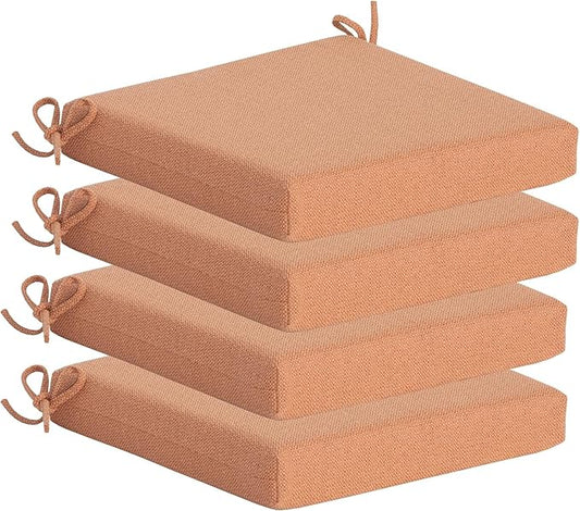 Outdoor Chair Cushions Set of 4,350GSM Fabric,Water-Resistant UV Resistant Weather Resistant with YKK Zippers, Square Corner Patio Chair Cushions with Ties, 20"x20"x3.1",Tangerine