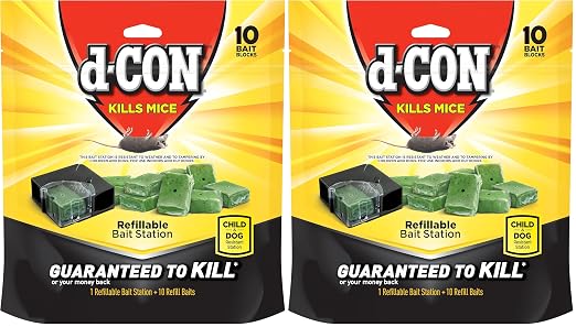 D-Con Refillable Corner Fit Mouse Poison Bait Station Refills, 10 Count (Pack of 2)