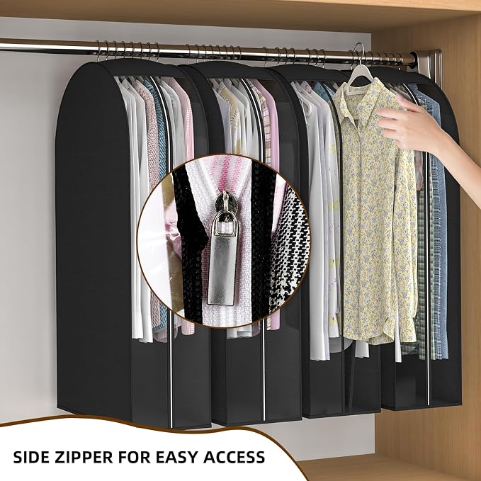 Black Garment Bags for Hanging Clothes, 4-Pack, 32"