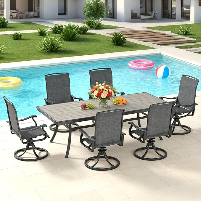 SHGJ&SOFT Patio Swivel Chairs, Waterproof Outdoor Dining Chairs with All-Weather Textilene Mesh for Deck, Garden, and Backyard (Dark Gray5, 8PC)