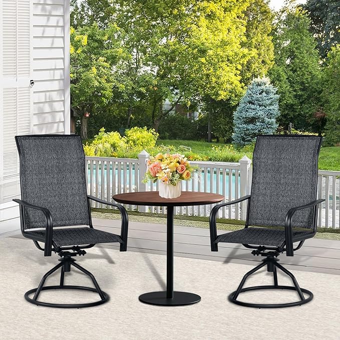SHGJ&SOFT Patio Swivel Chairs, Waterproof Outdoor Dining Chairs with All-Weather Textilene Mesh for Deck, Garden, and Backyard (Plain Backrest-Grey, Set of 2)