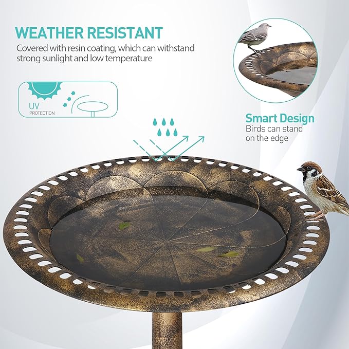 ZenStyle 28" H Resin Sitting Pair Bird Bath Pedestal Outdoor Garden Décor (Bronze)
