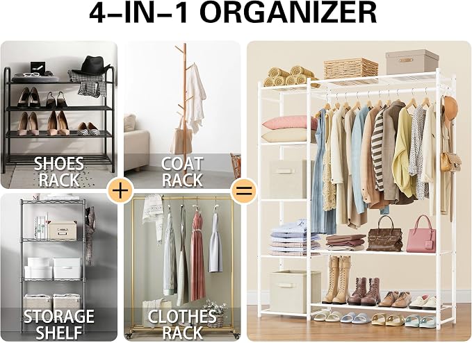 HOMIDEC Wardrobe Closet,Portable Clothes Rack with 4 Tiers Shelves
