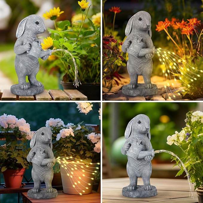 Garden Statues Dog Statue with Solar LED Light, Ideal Gifts for Friends or Family's Birthday, Outdoor Decorations for Yard, Bunny Gift for Easter