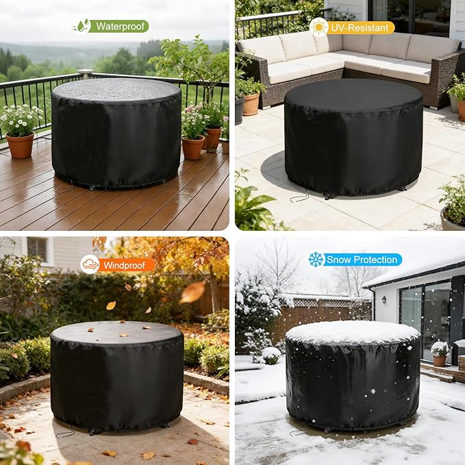 Round Patio Bar Height Table and Chair Cover 90 Inch, Outdoor Round Tall High Patio Table Cover for Patio Rounds Furniture, Patio Set Covers Waterproof Outdoor - 90 X 43 Inch, Black