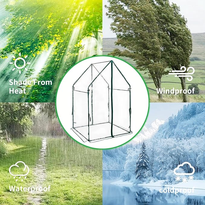 Portable Greenhouse for Outsides, 36x36x59 Inch Heavy Duty Green House Tent with PVC Cover, Garden Plant Protector with Zippered Door for Vegetables Flowers Fruits Herbs