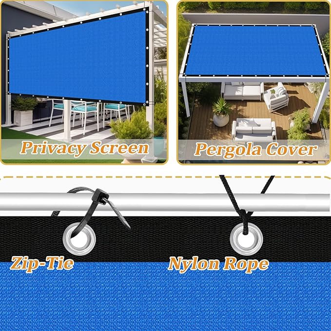 Shade&Beyond Customized Size 90% Sun Shade Cloth with Grommets, 4' X 4' Pergola Shade Cover Canopy, Mesh Tarp Sun Screens for Patio, Outdoor, Garden, Backyard GN01, Blue