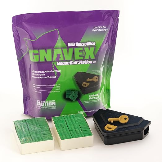 Gnavex Mouse Bait Station RF 32ct Refillable Bait Station with 32 Bromethalin Bait Blocks for Effective Indoor and Outdoor House Mouse Control