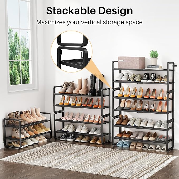 Expandable Metal Shoe Rack for Closet, Entryway & Garage, 6-Tier, Black