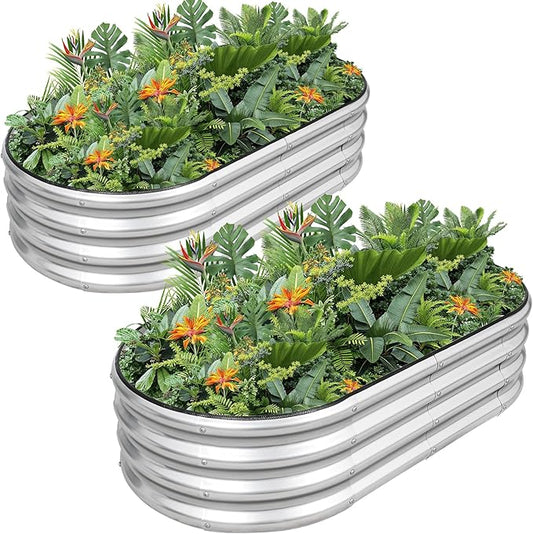 G GOOD GAIN Galvanized Metal Raised Garden Bed Kit - 4x2x1FT Outdoor Planter Box with Safety Edging and Gloves for Vegetables, Fruits, Flowers(Silver, 2PC)