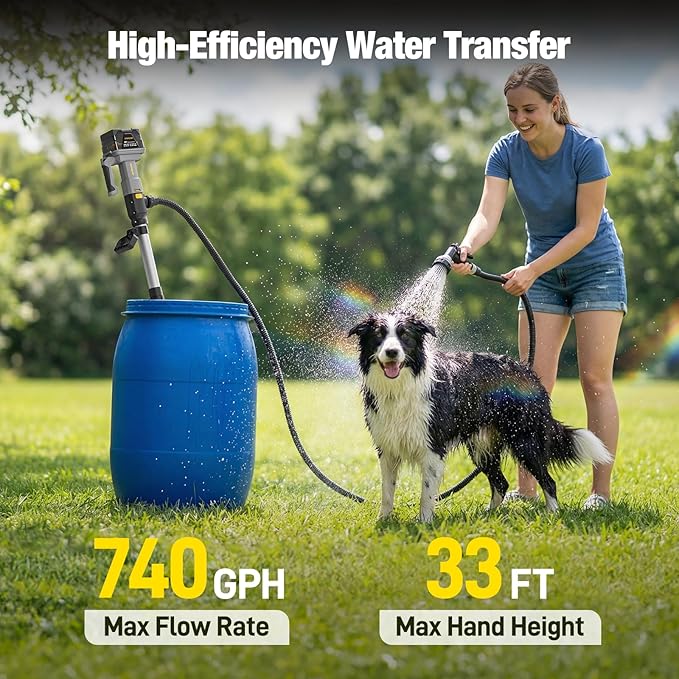 Cordless Stick Water Transfer Pump Compatible with Dewalt 20V Battery(Tool Only), 740GPH Cordless Water Pump Submersible Sump Pump,Telescoping Pole Utility Pump for Pool Garden Pond