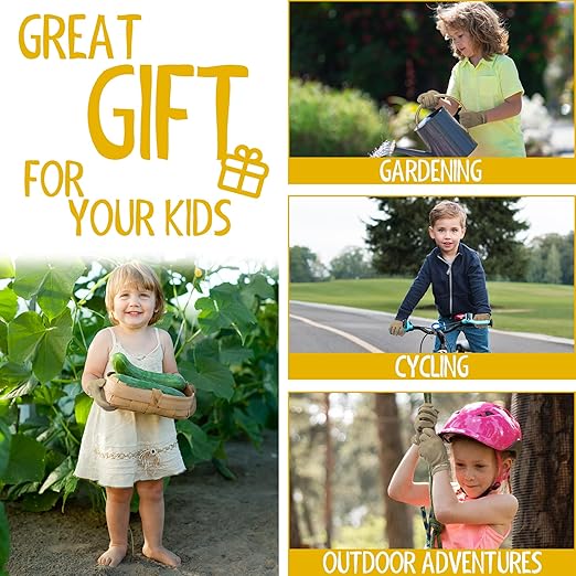 HANDLANDY Kids Genuine Leather Gardening Gloves for age 2-9, Children Work Gloves for Boys, Girls, Toddlers (Khaki, L)