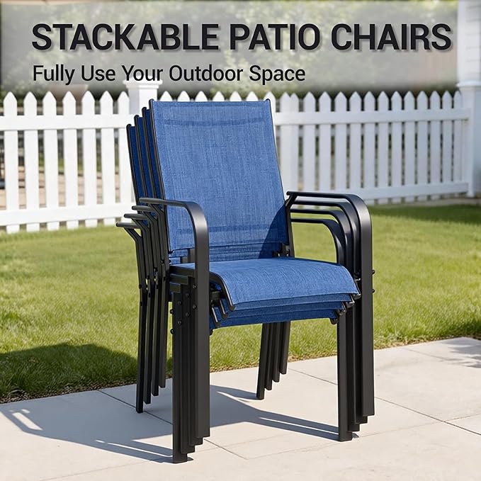 Patio Chairs Set of 4, Outdoor Dining Chairs Set of 4, High Back Wide Seat Patio Furniture Chairs with All Weather Breathable Textilene, for Lawn Garden Backyard,Blue(4 PCS)