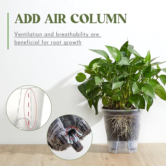 Wonderjune Self Watering Pots for Indoor Plants with Deep Reservoir and High Drainage Holes for Outdoor Plants and Flowers, Bare Root Planter(4.72'', 5.91'', 7.09'',Clear,9 Pcs)