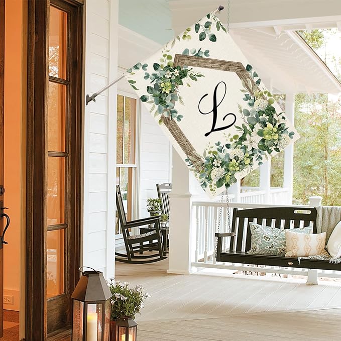 AVOIN colorlife Initial Letter L Monogram House Flag 28x40 Inch Double Sided Outside, Spring Floral Family Last Name Yard Decoration