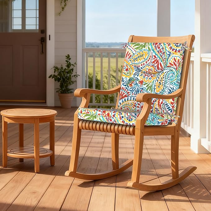 DYTXIII Outdoor High Back Chair Cushions Set of 2, 44x20 in Water Repellent Patio Seat Cushions with Elastic Sponge, All Weather Cushions for Rocking, Dining Chairs, Patio Furniture - Paisley Multi