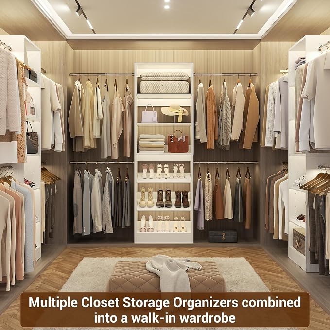 Unikito 4-8Ft Wood Closet Organizer System with Extendable Rods, White