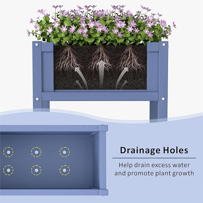 Raised Garden Bed with Drainage Hole Waterproof Small HDPE Elevated Planter Box with Legs Stable and Durable to Plant Herb Vegetable Flower,Patio,Balcony Outdoors/Indoors Navy