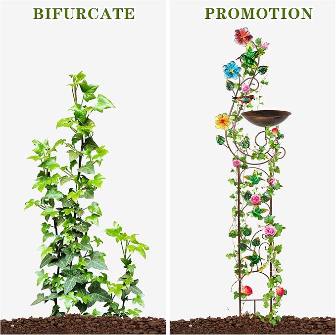 YADOOLIFE 57” Bird Bath with Garden Trellis for Climbing Plants Outdoor, Small Decorative Trellises Metal Birdbath Bird Baths, 1 Piece (Hummingbird)
