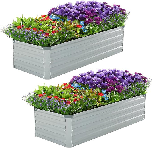 Meberam 2 Pack 4x2x1FT Galvanized Raised Garden Beds Kit Outdoor Metal Gardening Planter Box for Vegetable Elevated Flower Herbs,Gray