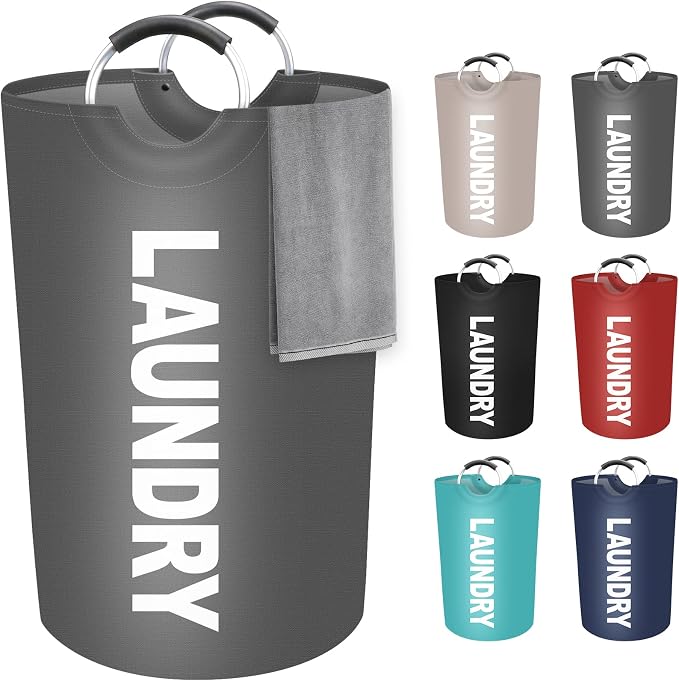 115L Large Laundry Basket, Dirty Clothes Waterproof Laundry Hamper, Grey | Collapsible Laundry Basket with Foam Protected Aluminum Handles for Laundry Dorm Family, Black Dirty Clothes Hamper