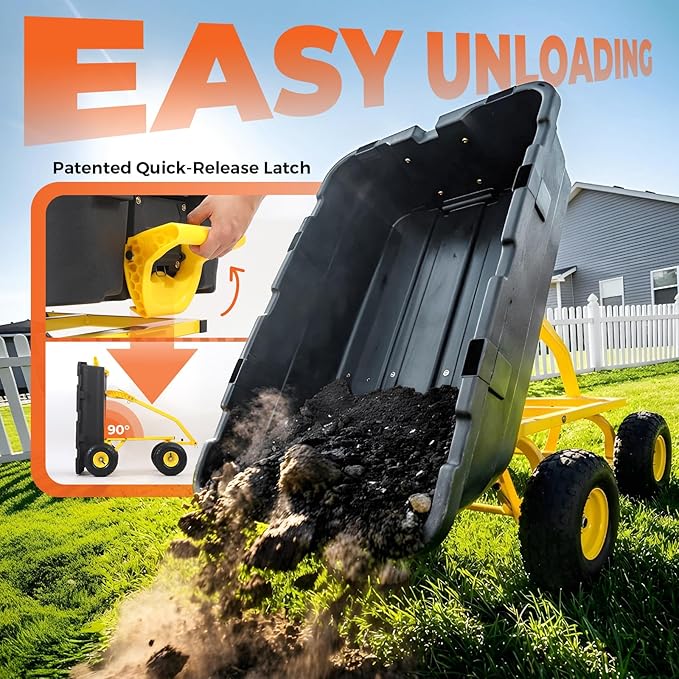 Sekey 1000lbs Garden Dump Cart for Seniors, Capacity Yard Wagon with Rubber Tires, Quick-Release Dumping & Easy-Maneuver Handle for Soil, Rocks, and Firewood, Black
