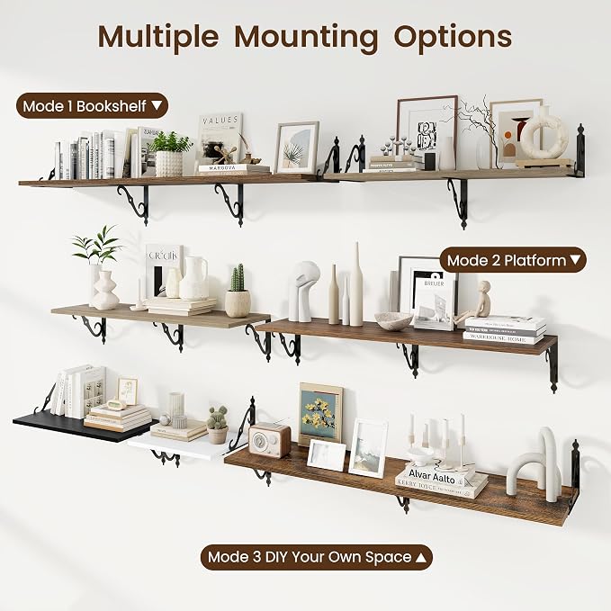 RICHFOCUS 12 Inch Deep Floating Shelves for Wall, 39" W x 12" D Wood Wall Shelves Set of 2, Wide Floating Shelves for Living Room, Bedroom, Kitchen, Bathroom and Decor Storage, White