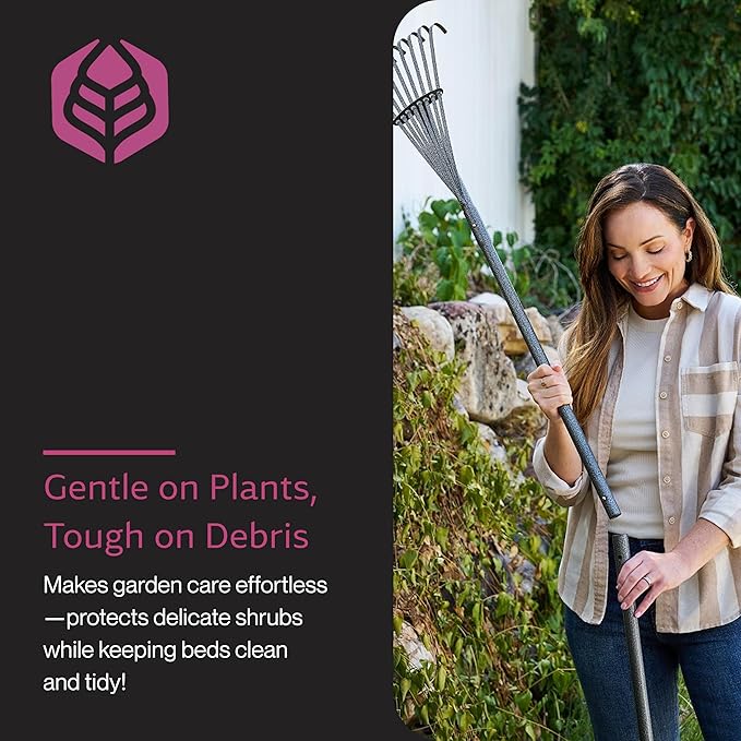 Yard Butler ILT-8 World’s Greatest Rake 8” Wide Shrub Rake Garden Rake for Lawncare - Convenient Garden Cleaning Accessory - Lightweight Handle - Steel Tines - Easy to Maneuver