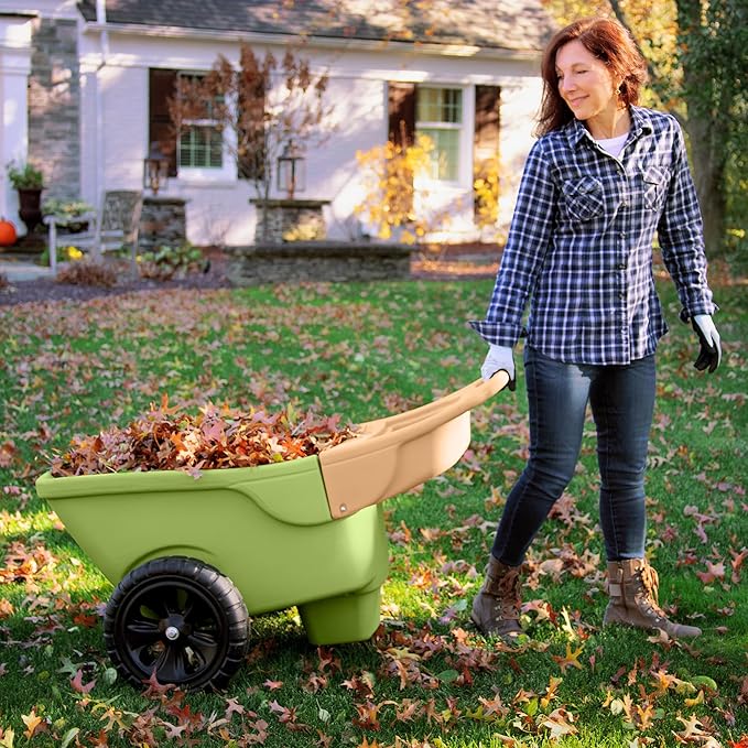 Simplay3 Easy Haul Wheelbarrow with Garden Tool Storage Tray, Durable Heavy-Duty Plastic Wheelbarrow with Large Easy Turn Wheels - Green, Made in USA