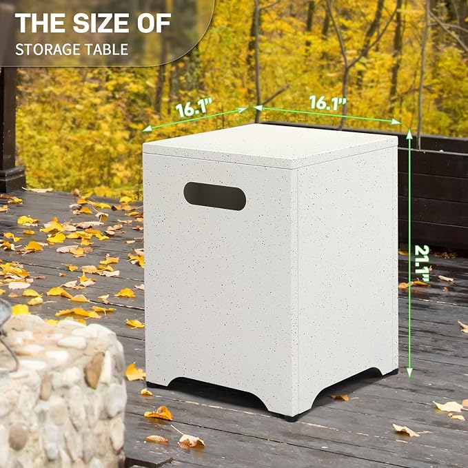 Outvita Outdoor Propane Tank Cover Table, 16in Propane Tank Storage Box with Carry Handle, Powder-Coated Steel, Multi - Use as Side Table for Patio, Garden & Living Room,16*16*21inch, marble color